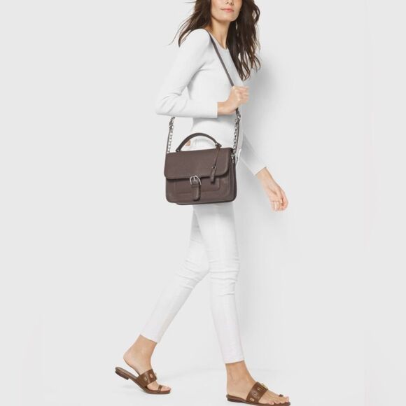 MICHAEL KORS Cooper In Cinder Pebbled Leather Satchel Handbag Shoulder Bag Sleek - Picture 1 of 16